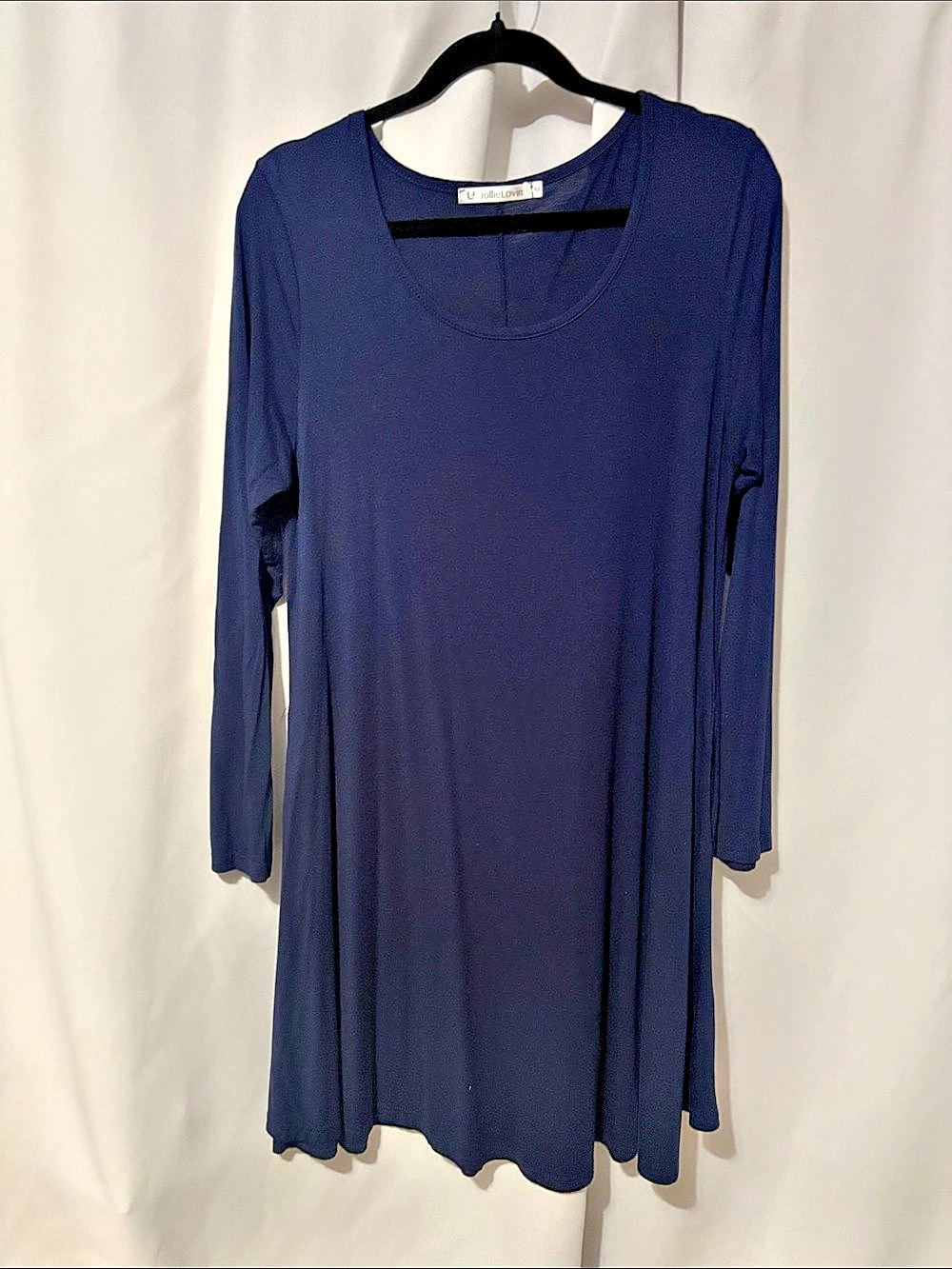 JollieLovin Women Long Sleeve Casual T-Shirt Dress with Pockets Blue Medium